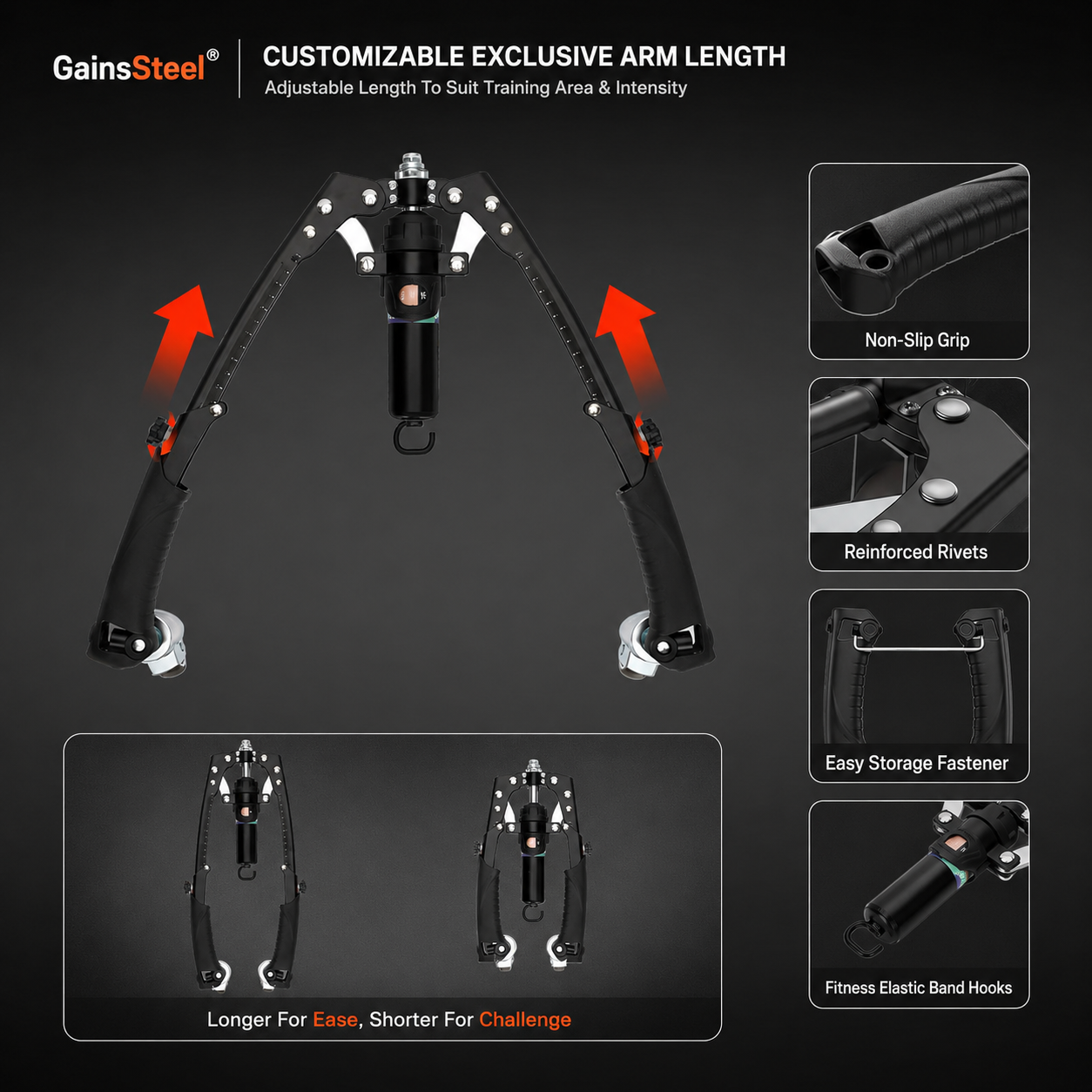 GainsSteel Trainer resistance adjustment – 15 levels from 22 to 440 lbs